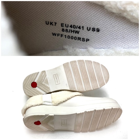 HUNTER White Play Vegan Shearling Insulated Clogs Slides In Cream Size 9 - Picture 11 of 13